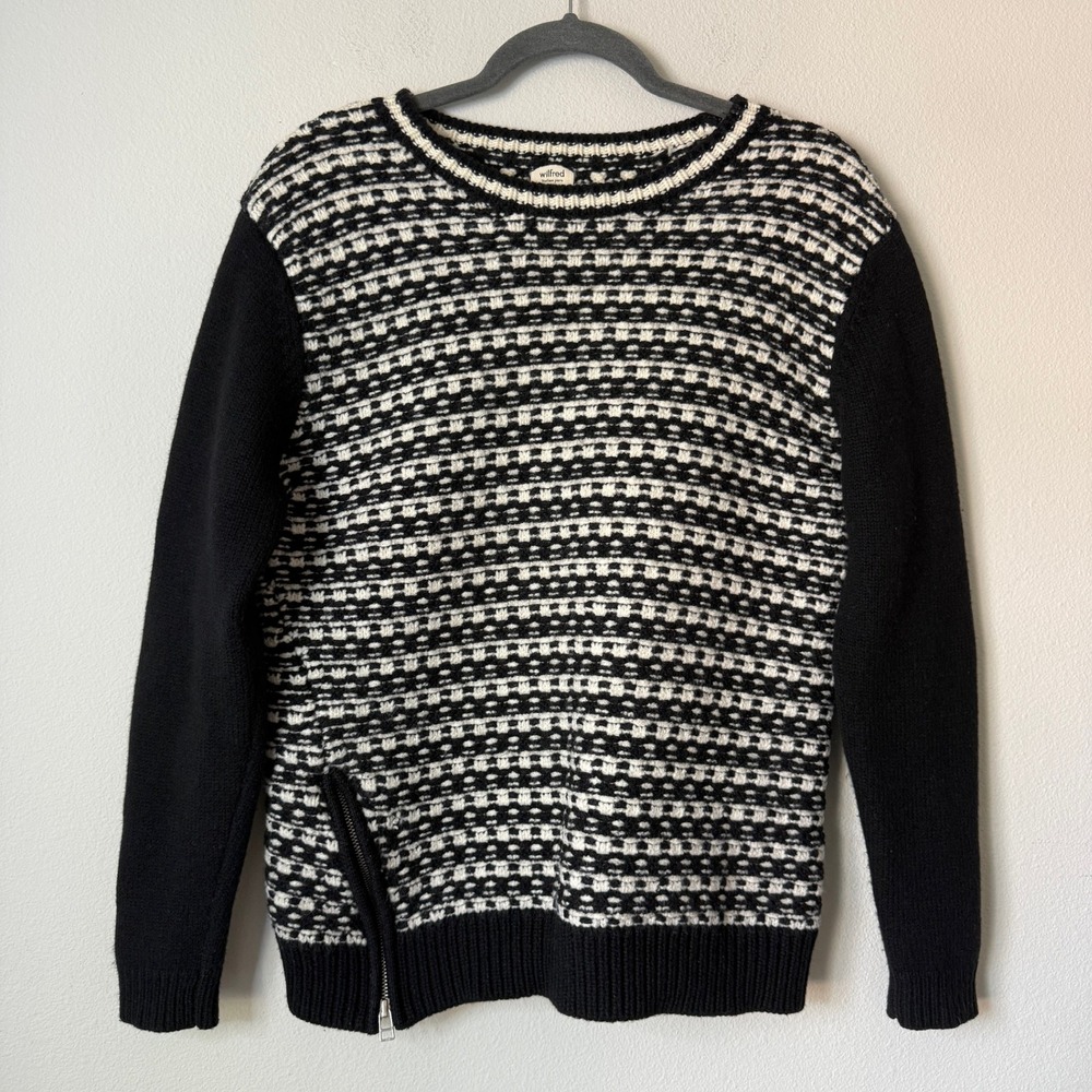 Wilfred Aritzia Merino Wool‎ Sweater Black White Geometric Side Zip Medium 49171